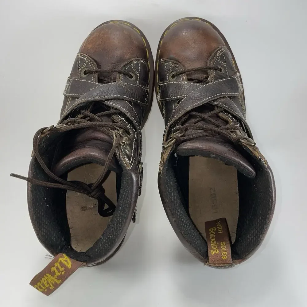 Dr. Martens 9946 Brown Leather Strap Boots Y2K Chunky Platform 10 UK, 11 US Goth